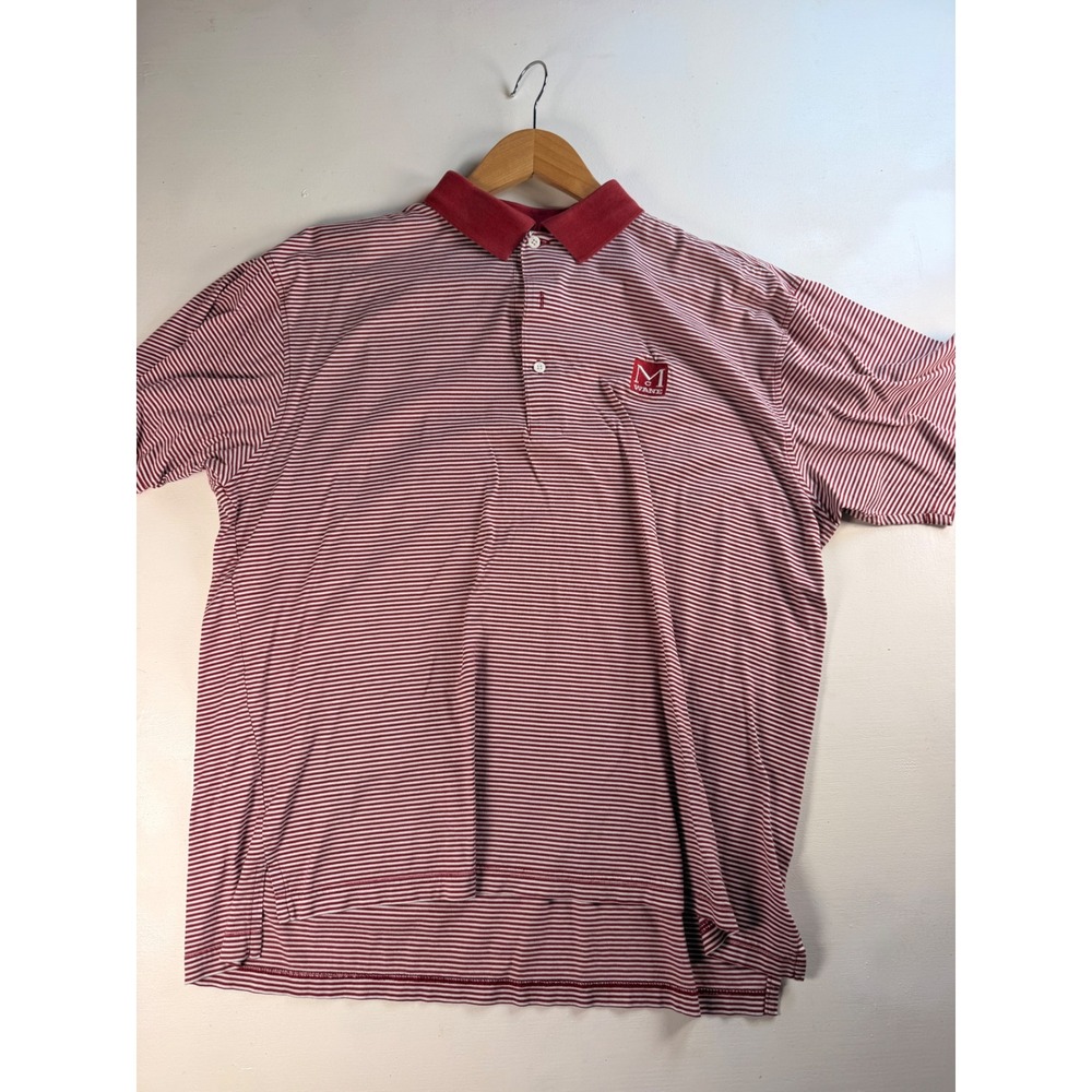 Flash Polo Shirt Mens Medium Red Striped Excellent Mercerized Cotton McWane Logo